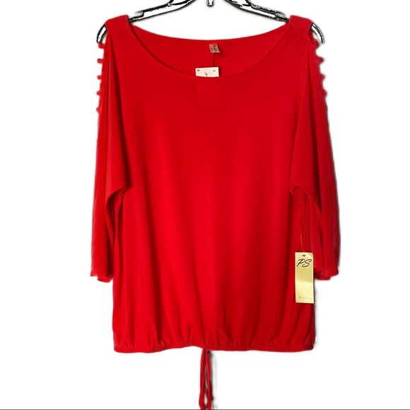 Bright Coral Tunic Top Cage Sleeve Blouse Oversized Vibrant Color Medium - Picture 6 of 7